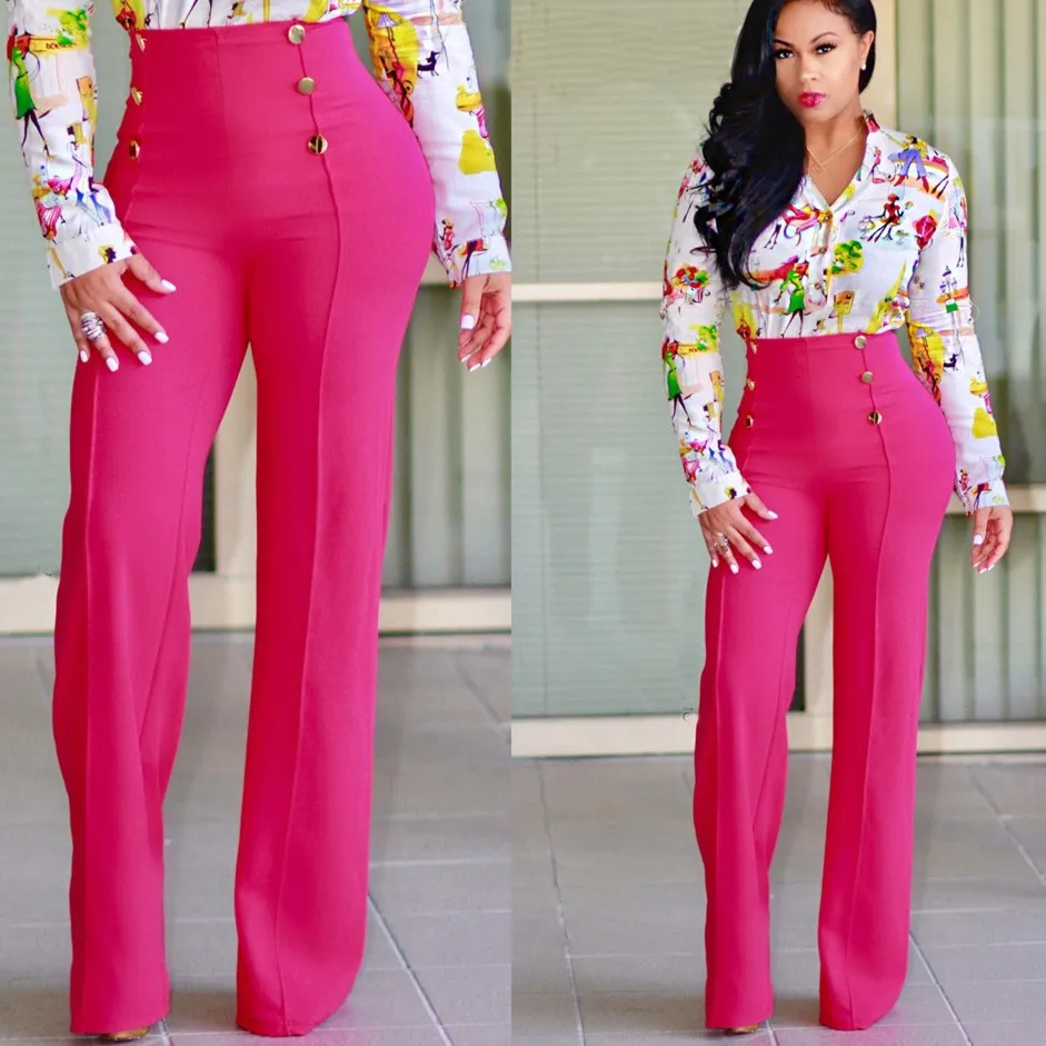 

2019 Summer New Women Straight Wide Leg Pants Vintage Solid High Waist Pants Casual Plus Size Long Trousers