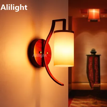 

Wooden Wall Lamp Glass Shade Simple Walll Lights for Bedroom Living Room Home Indoor Lighting Lamparas De Pared Decor Fixtures