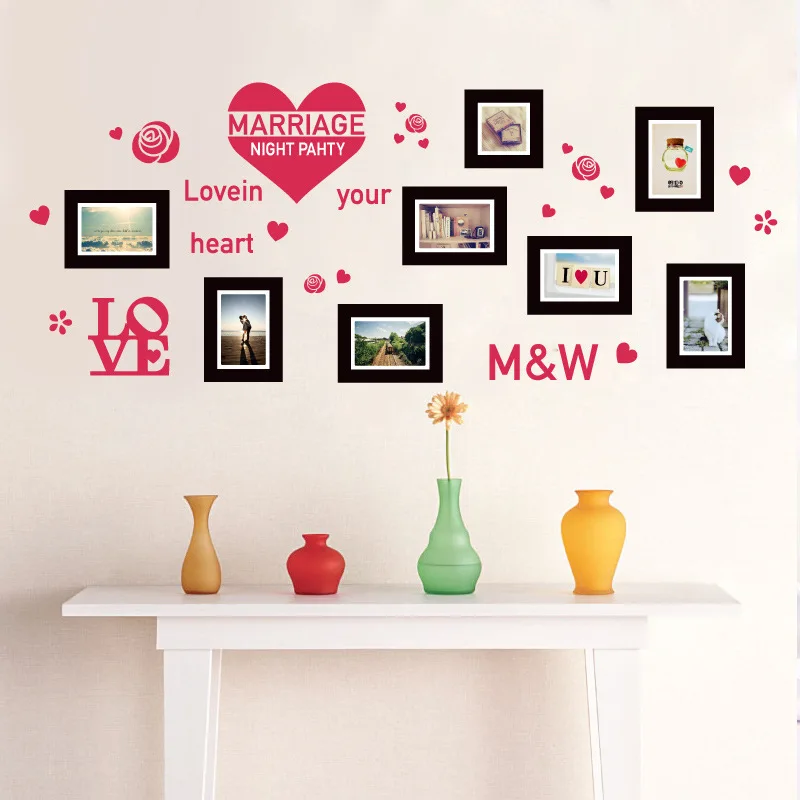 

Romantic Love Photo Frames Photos Wall Stickers Can Decoration Removable Bedroom Marriage Room Wall Sticker AM922