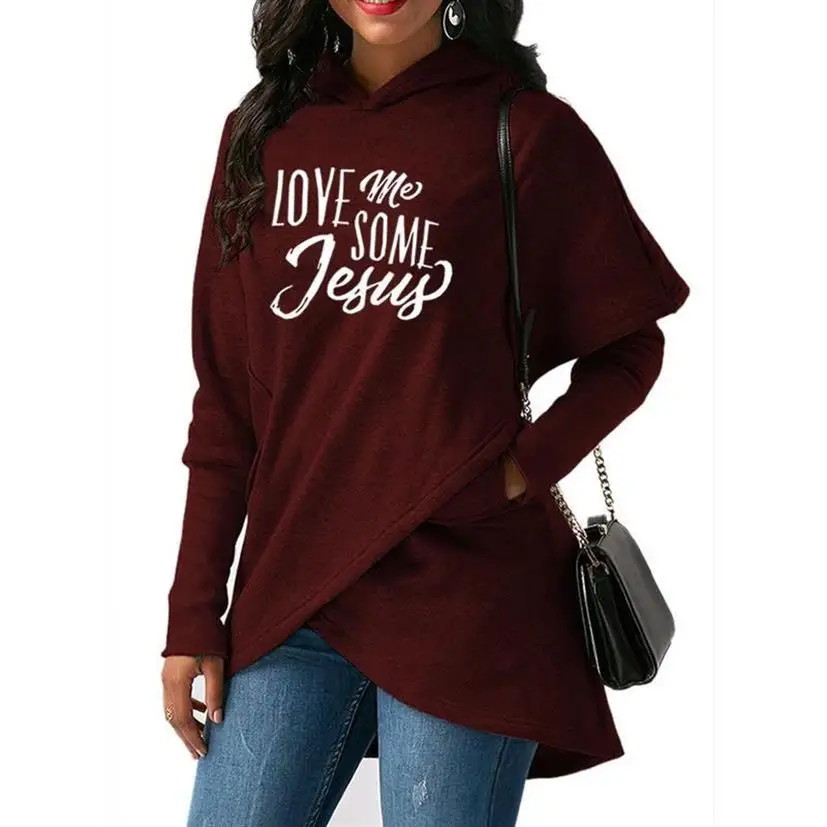 LOVE Me SOME Jesus Letters Print Split Hoodies For Women Kawaii Sweatshirts Hoodies Women Tops Cute Cotton Youth Female Street