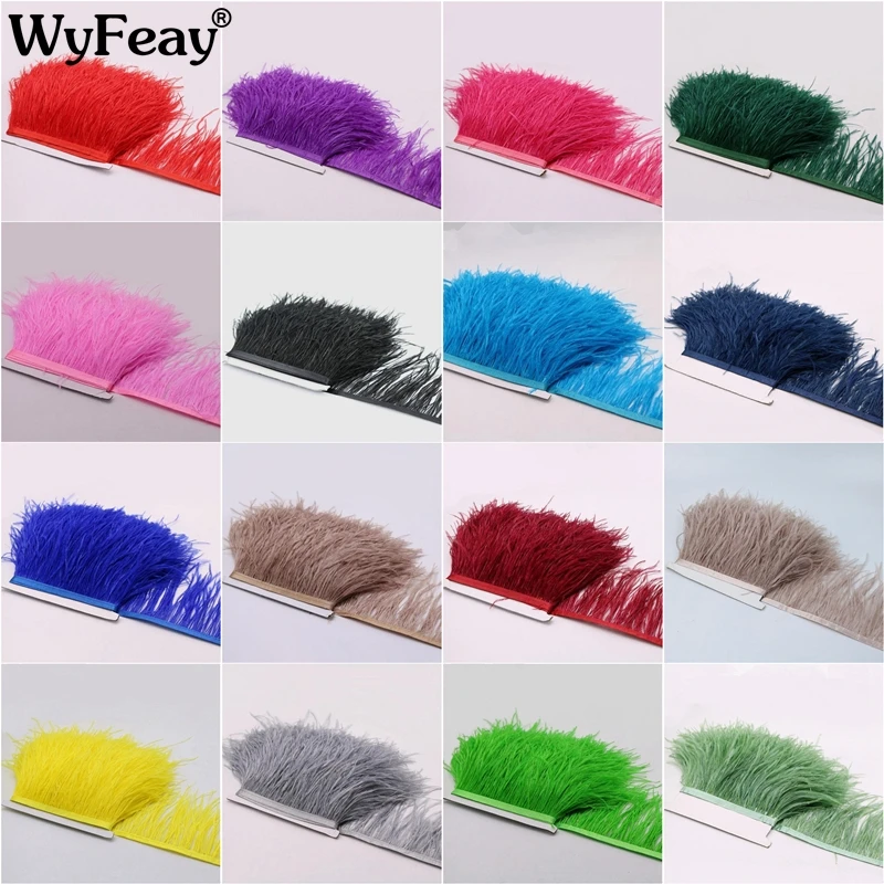 

Hot 2 meters 10-15CM Top high quality real colored ostrich feather trims for skirt/dress/costume feathers ribbon plumas trimming