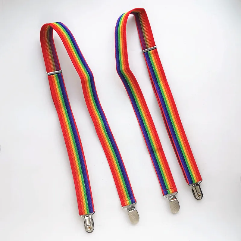 

No Cross Suspender Rainbow Striped Suspenders 4 clips on Adjustable Custom Size BD016