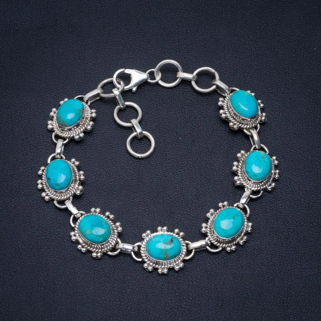 

Natural Turquoise Handmade Unique 925 Sterling Silver Bracelet 6.5-7.75" A2792