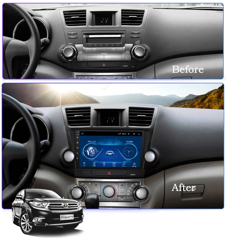 Perfect 9 inch Android 8.1 full touch screen car multimedia system for Toyota highlander 2009-2014 car gps radio navigation 1