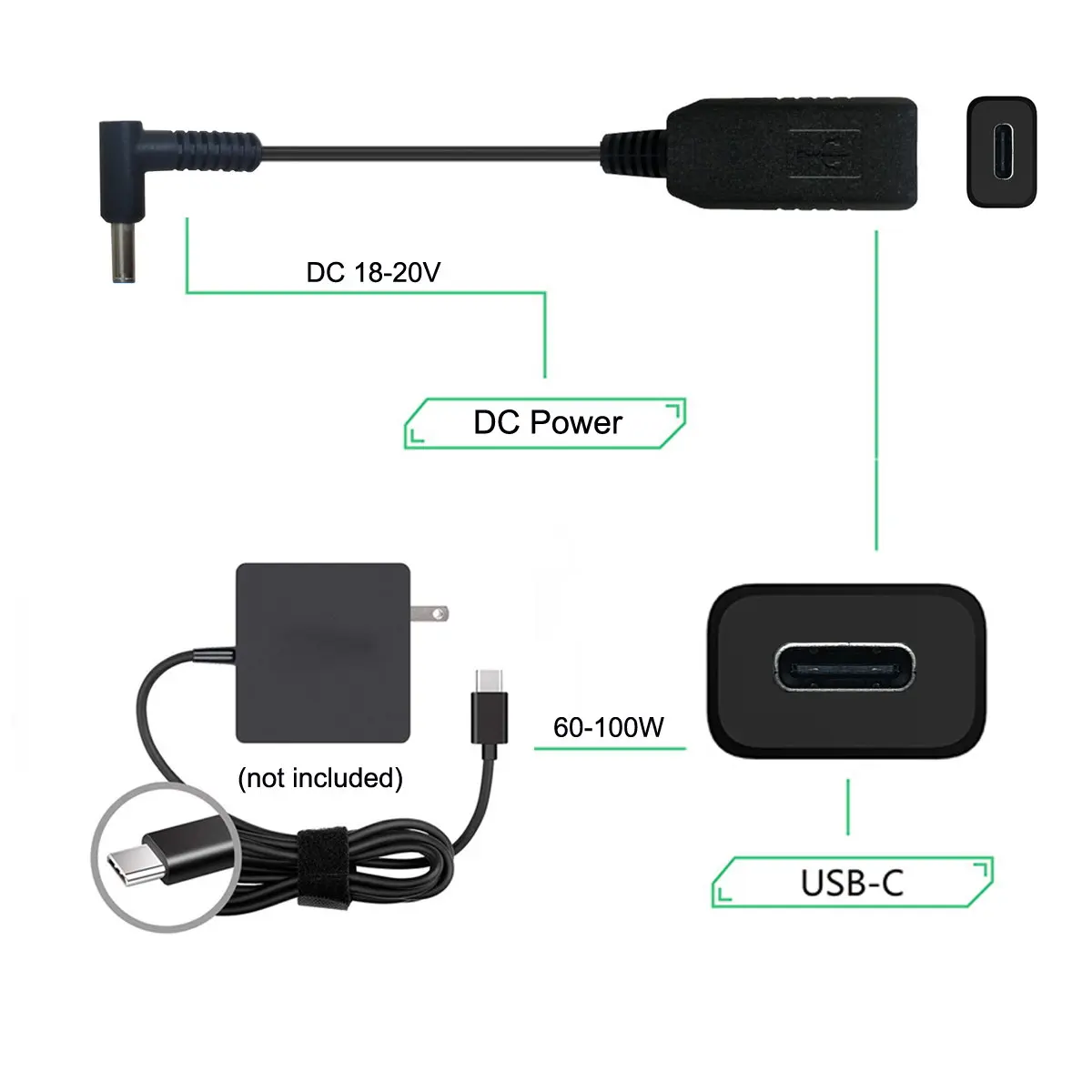 Тип C USB 3 1 к DC 20V 4 5 0 мм Dell HP Power Plug PD эмулятор триггер зарядное устройство кабель для