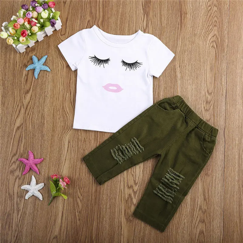 Pudcoco Girl Set 6M-4Y Kid Baby Girls Eyelash Tops T-shirt Pants Leggings Outfits Set Clothes