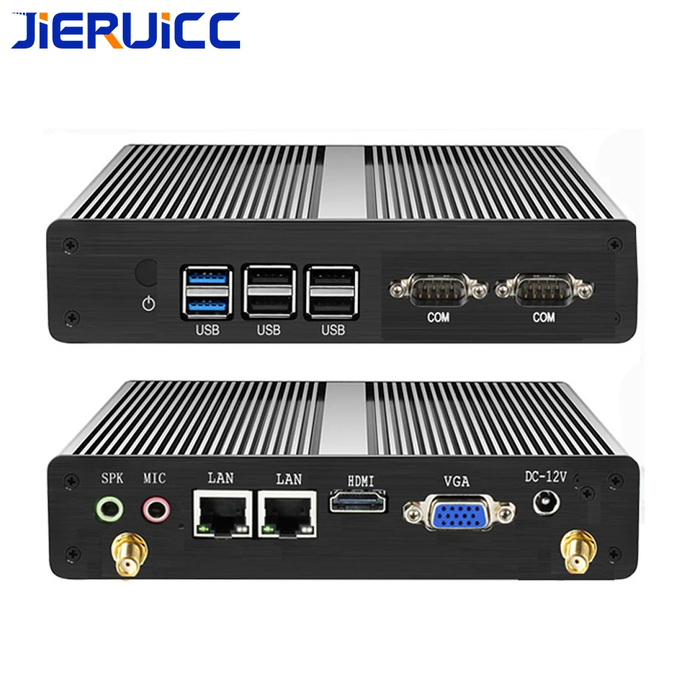 Dual lan Мини безвентиляторный мини ПК X86Quad core dual com rs232 2 гигабит 1000 Мбит/с