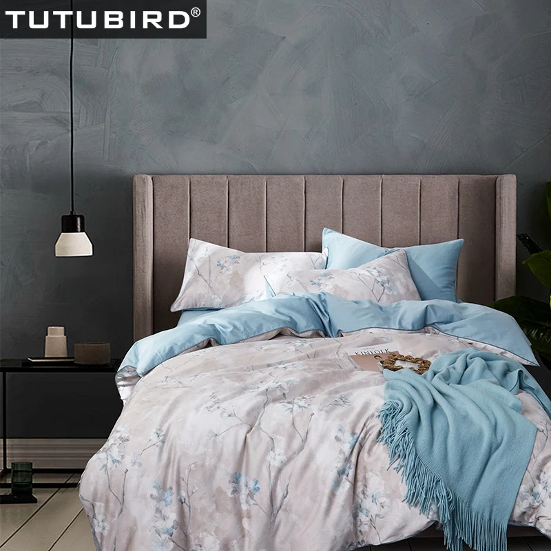 

Princess silk feeling bedclothes Luxury 100% Egyptian cotton bedding set home textile Floral pastoral European Satin linen