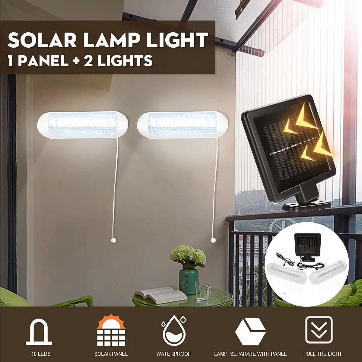 

Waterproof 10 LED Solar Shed Light Garden Street Lights Yard Wall-mounted Lamp 1 Panel + 2 Lights LED Wall Lamp Light