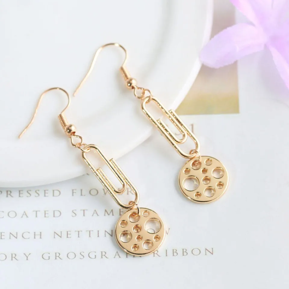 

Hollow Round Pin Dangle Women Drop Earrings Gold Trendy Great Quality Wonderful Anniversary Long Earrings Jewelry