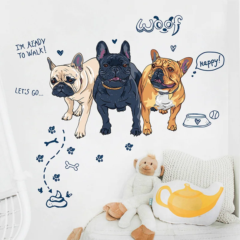 

Home Furnishing Simulation French Bulldog Wall Sticker Living Room Bedroom Creative Bone Children Room Eemove Poster On The Wall