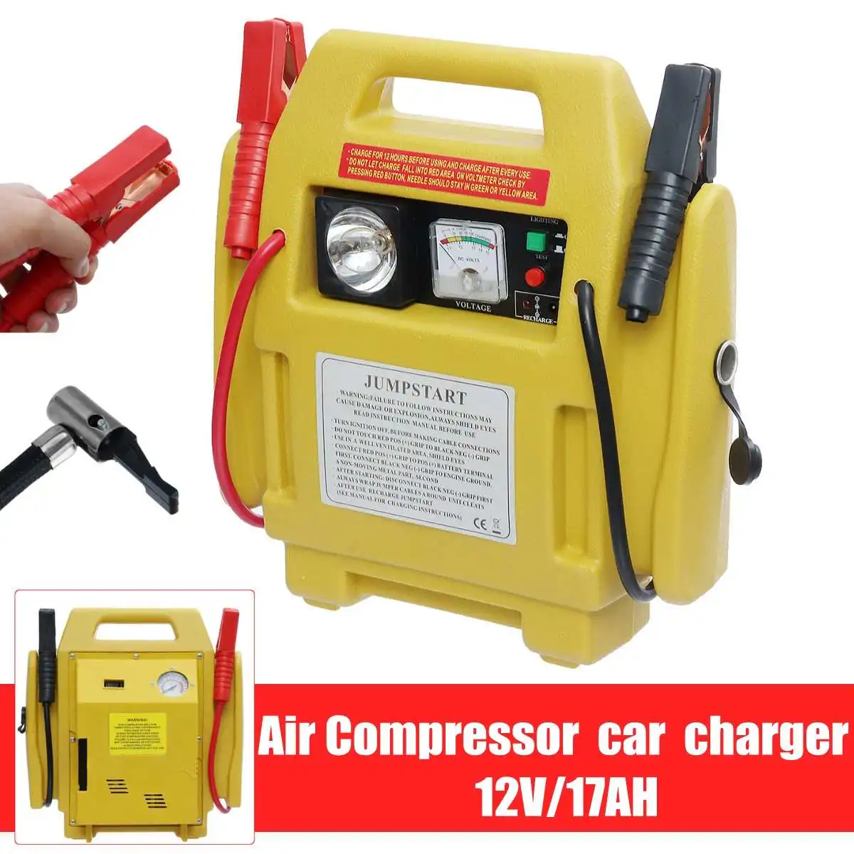 Car Jump Starter Booster 12V Car Battery Charger Starting Power Bank Tool Kit Air Compressor with Emergency LED Light Auto Pumps