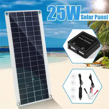 

Double USB 25W 12V Solar Panel Portable Power Bank Board External Battery Charging Solar Cell Board Crocodile Clips Car charger