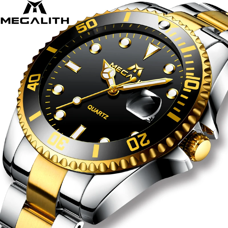 

MEGALITH Quartz Watch Mens Waterproof Calendar Fashion Fashion Casual Top Brand Luxury For Men Stainless Steel Simple Watches