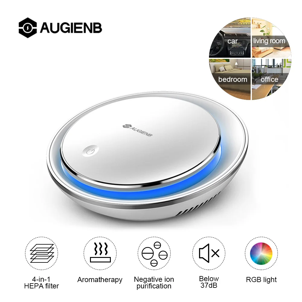 

New Mini Car Air Purifier with HEPA Filter Negative Ion Purifier Oxygen Aromatherapy Removes Dust Bacteria for Ultra Silent