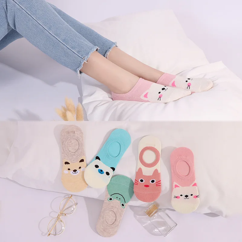 

Colorful animal Invisible Short Woman Sweat summer comfortable cotton girl women's boat socks ankle low female 1pair=2pcs XG31