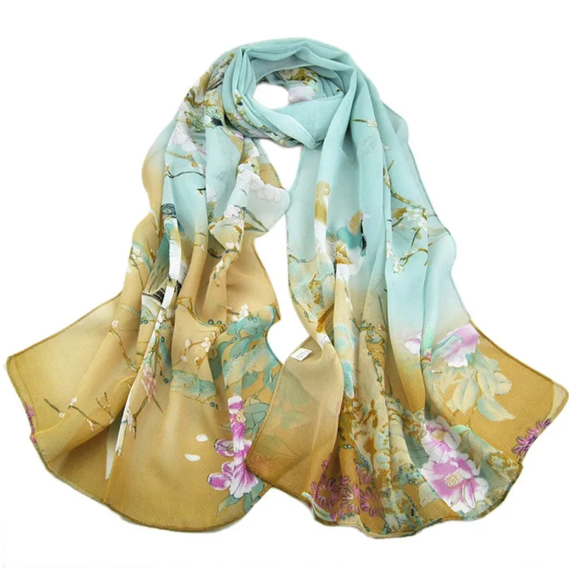 

Fashion Chiffon Scarf Women Soft Silk Neck Scarf Shawl hijab Vintage Bird Print Scarves Women 2019 Stole Wraps bufanda mujer