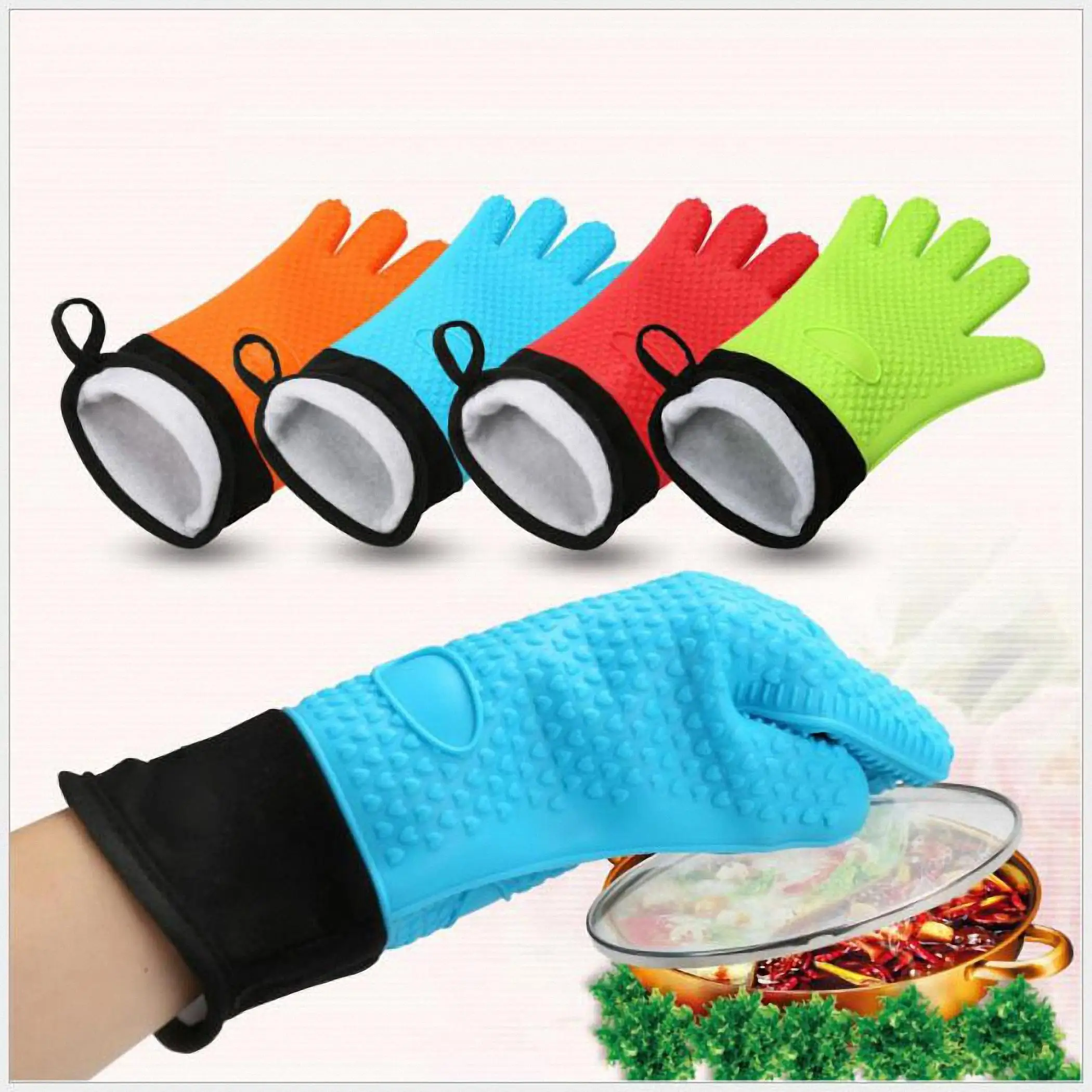 Kinds Silicone Five Finger Gloves Heat Resistant Oven Anti slip Pot