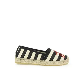 

VIDORRETA-WOMAN-ESPARTOS PLANES-ESPADRILLE FLAT ESPARTO EMBROIDERY MESSAGE STRIPES BLACK