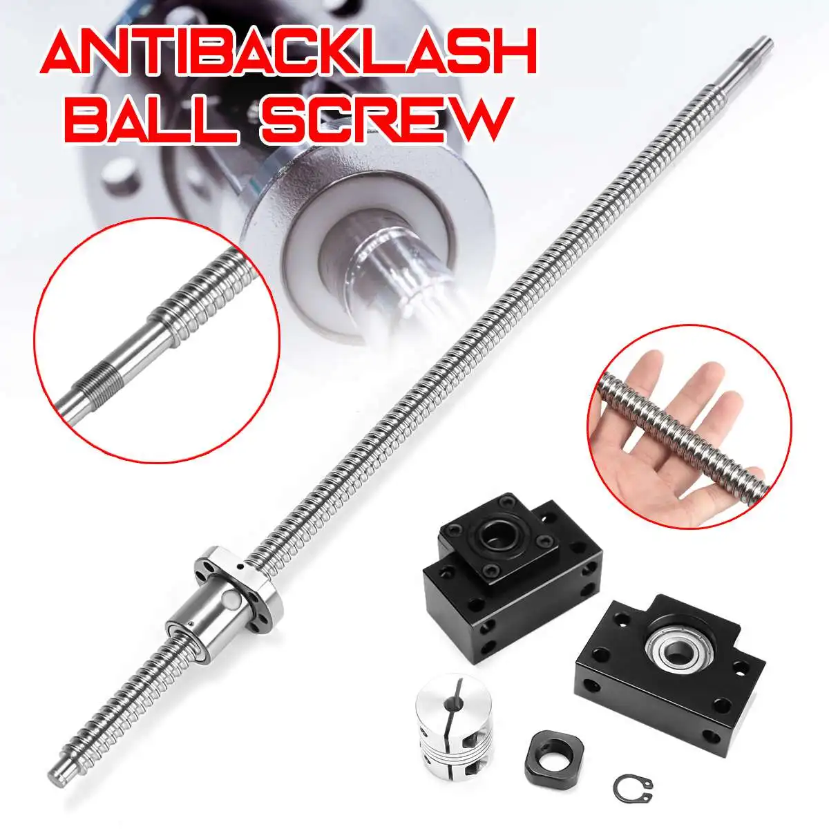 

600mm SFU1605 Ball Screw with BK12 BF12 Supports and 6.35x10mm Coupler for CNC