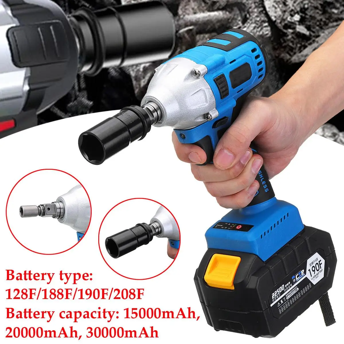 

AC 220V 128F/188F/190F/208F Brushless Electric Impact Wrench Multi-function Electric Wrench Power Tools 1/2'' Socket Tool