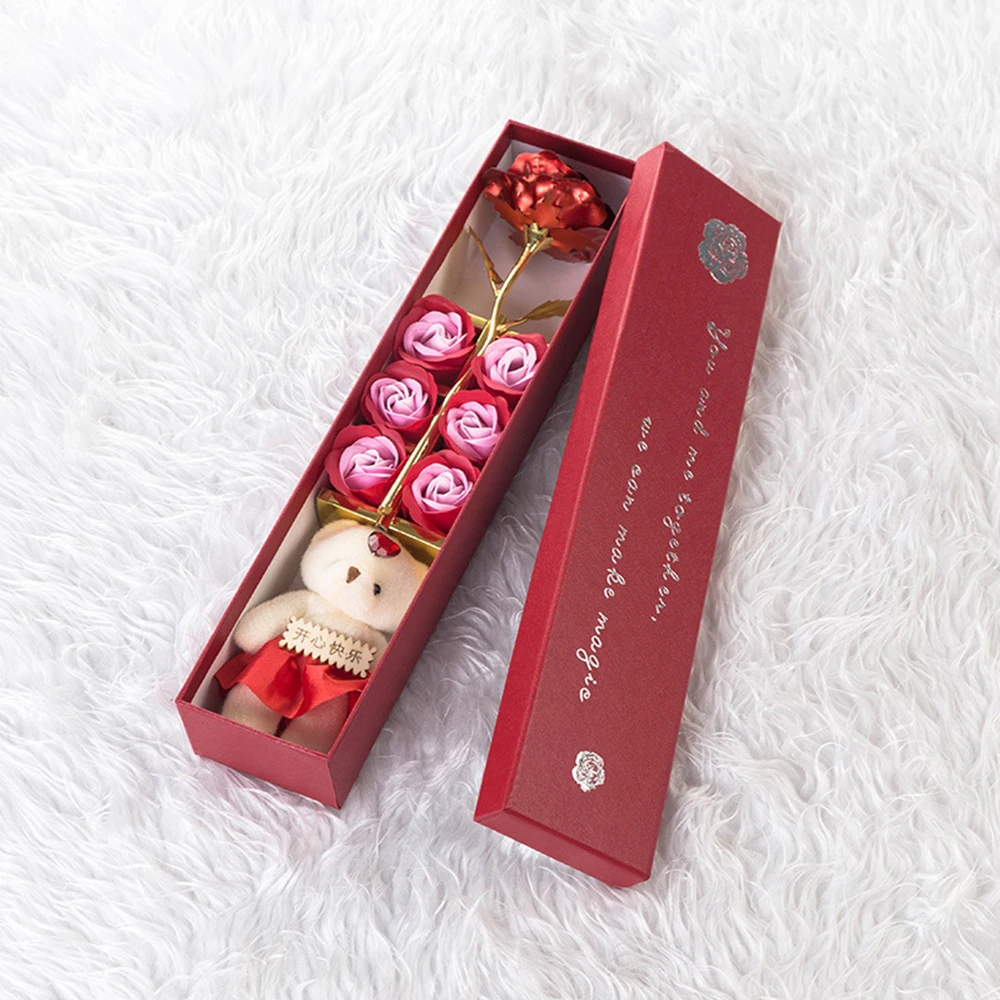 

Romantic Lovely Scented Petal Bath with Luxury Box Rose Soap 4 Color Bear Doll Gold Foil Flower Love Gift Wedding Moisturizing