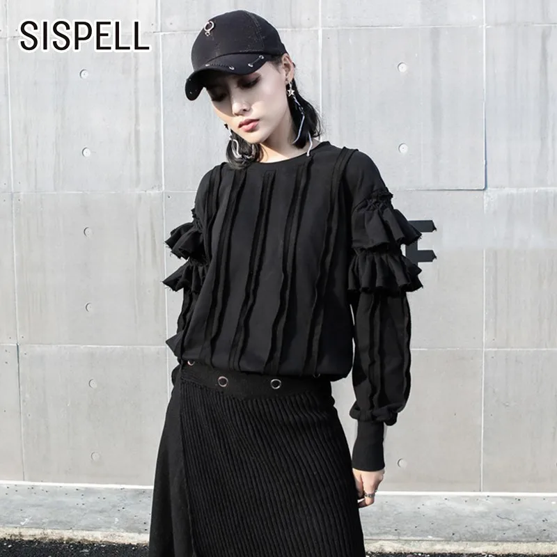 SISPELL Patchwork Ruffles Sweatshirts For Women Pullovers