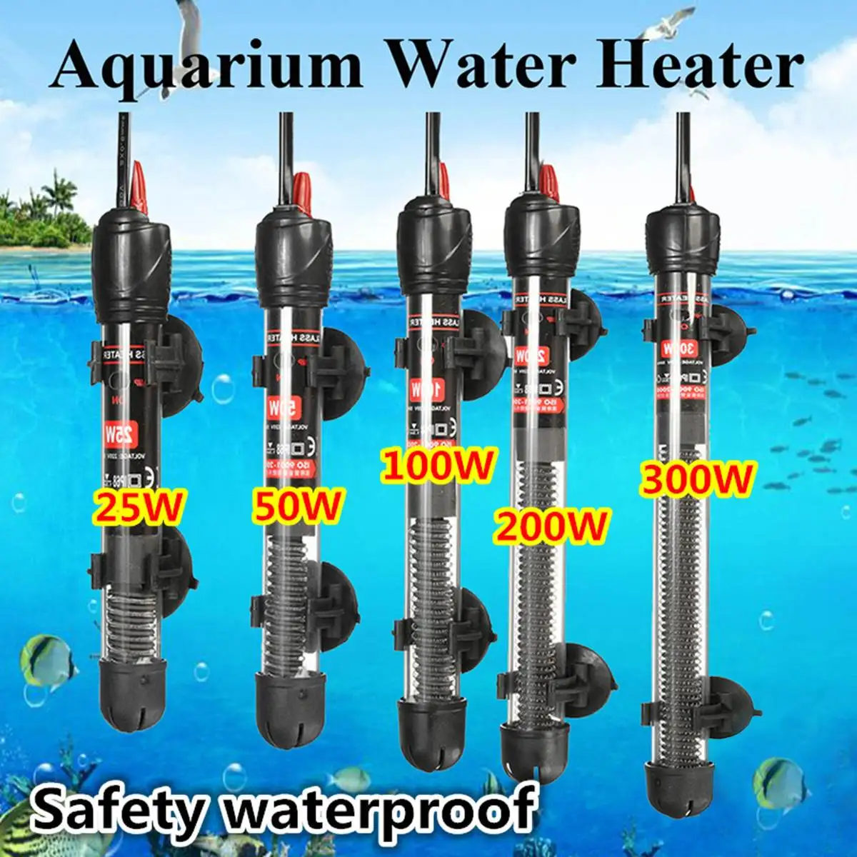 25w 50w/100w/200w/300w Aquariums Heater Durable Submersible Heater