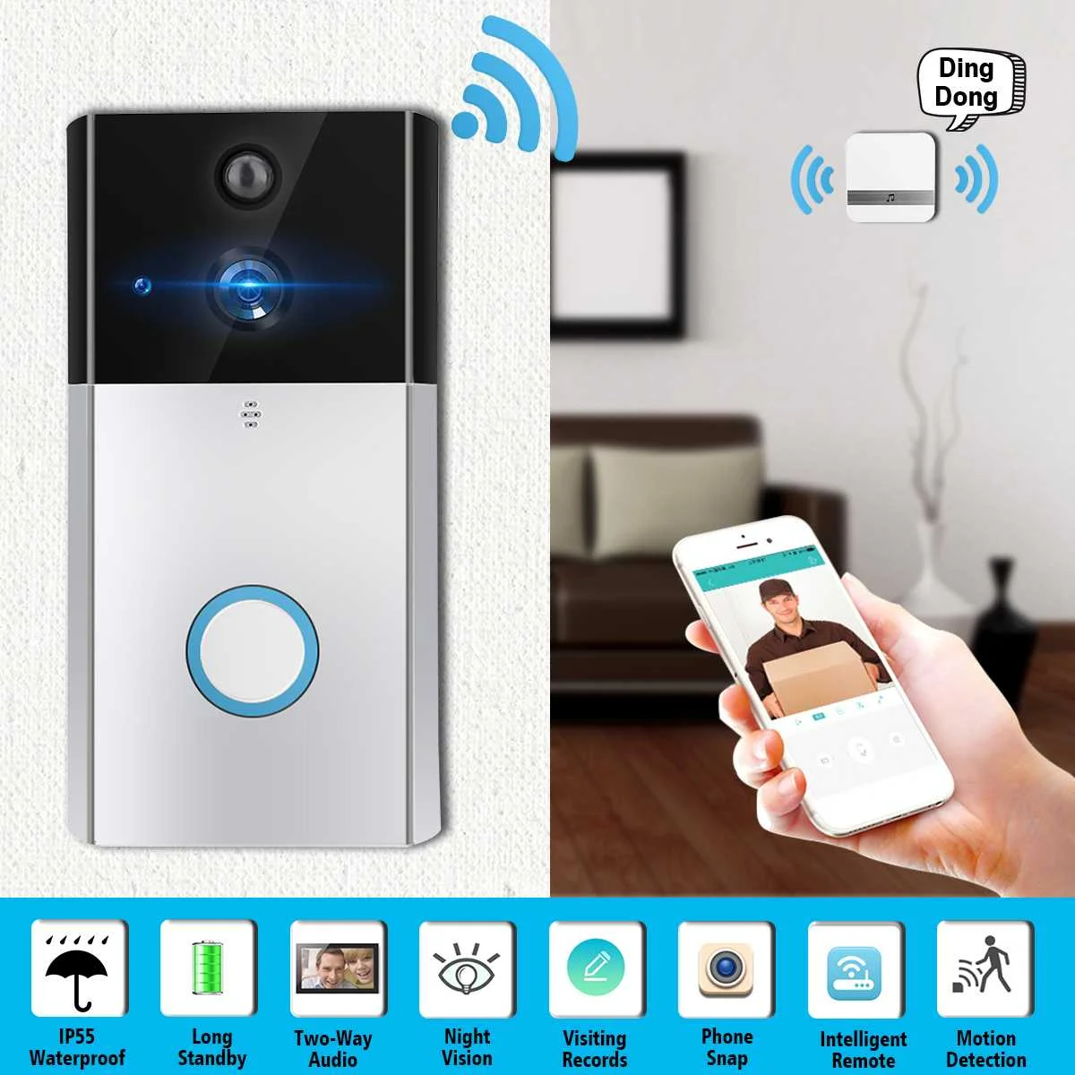 

Wireless Video DoorBell HD Camera 720P WiFi Smart Home Security Ring for iOS for Android Intercom Remote Phone DoorBell