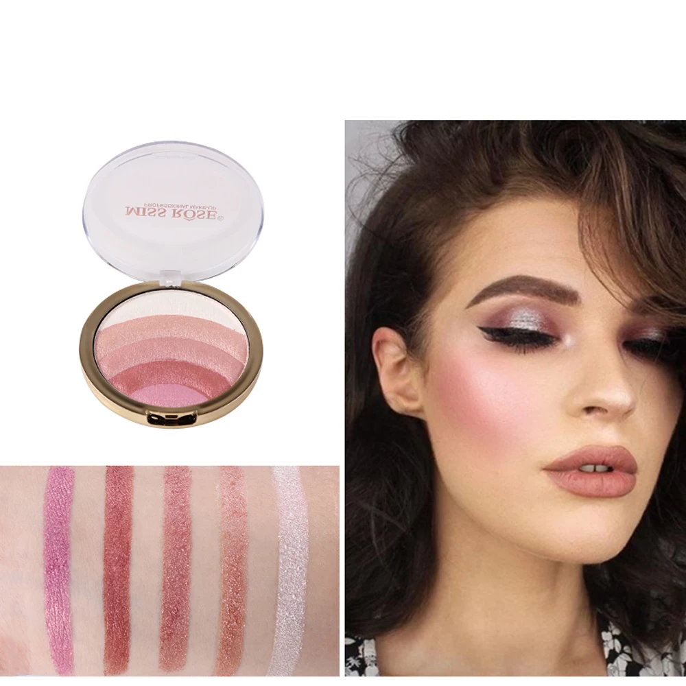 

Miss Rose Blush Palette Makeup Blusher Long Lasting Shimmer Pigment Minerals Face Contour Baked Bronzer Blush Makeup Palette