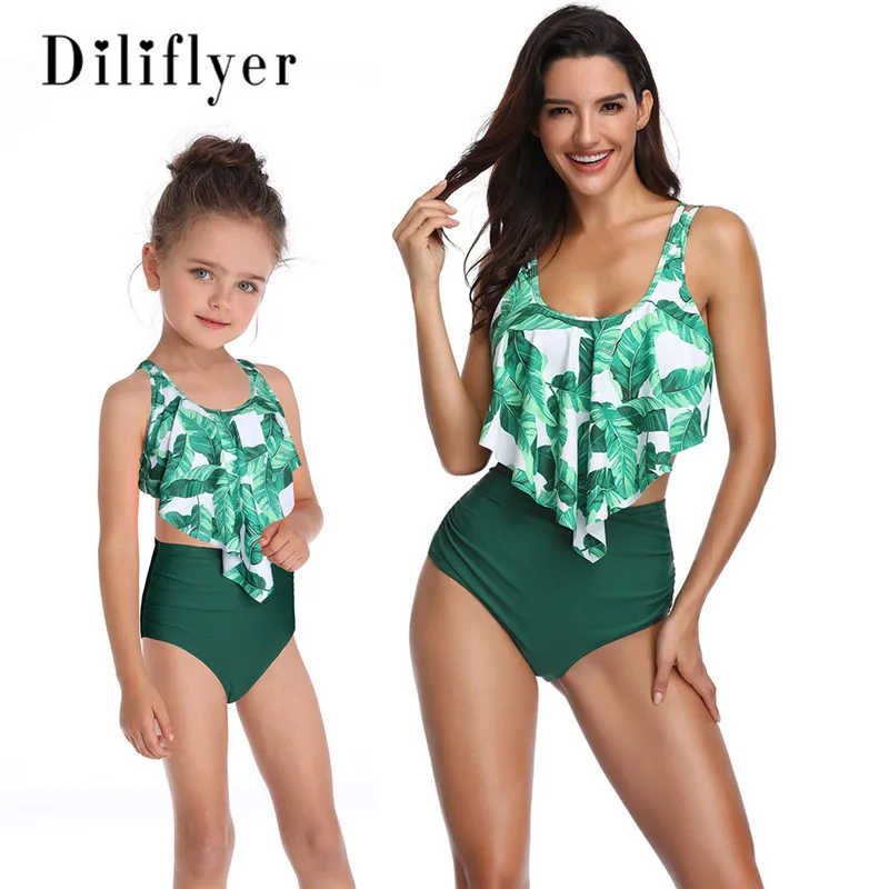 

2019 Explosion Models Europe And The United States Split Swimsuit Female Print High Waist Bikini Ruffle Parent-child Swimsuit