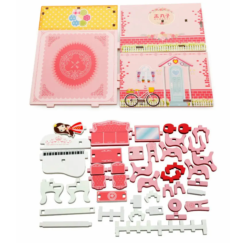 الأطفال ألعاب خشبية الجمعية محاكاة غرفة/موديلات صغيرة الأثاث بنة التعليمية مجموعة اثاث كتل الفتيات هدية