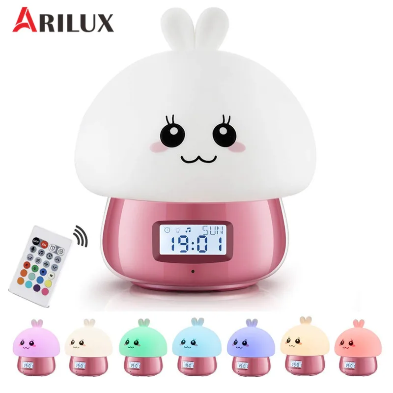 

ARILUX Tap Control Alarm Clock LED Bedside Night Light Color Changing Rabbit Night Lamp USB Rechargeable Remote Control LED Lamp