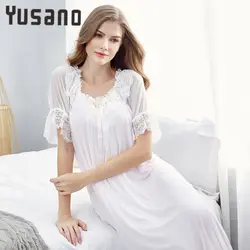Yusano для женщин Ночная рубашка Длинные кружево Винтаж короткий рукав ночная рубашка летнее платье домашние платья для пикантны