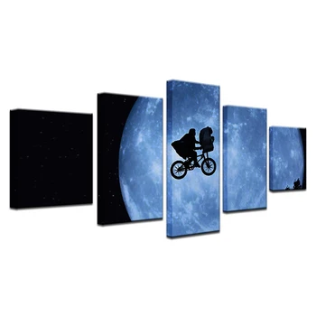 

5 Piece Cyclist Under The Moonlight Cartoon Print Poster For Children Room Home Decor Wall Art Canvas Painting Shipped 24 Hour