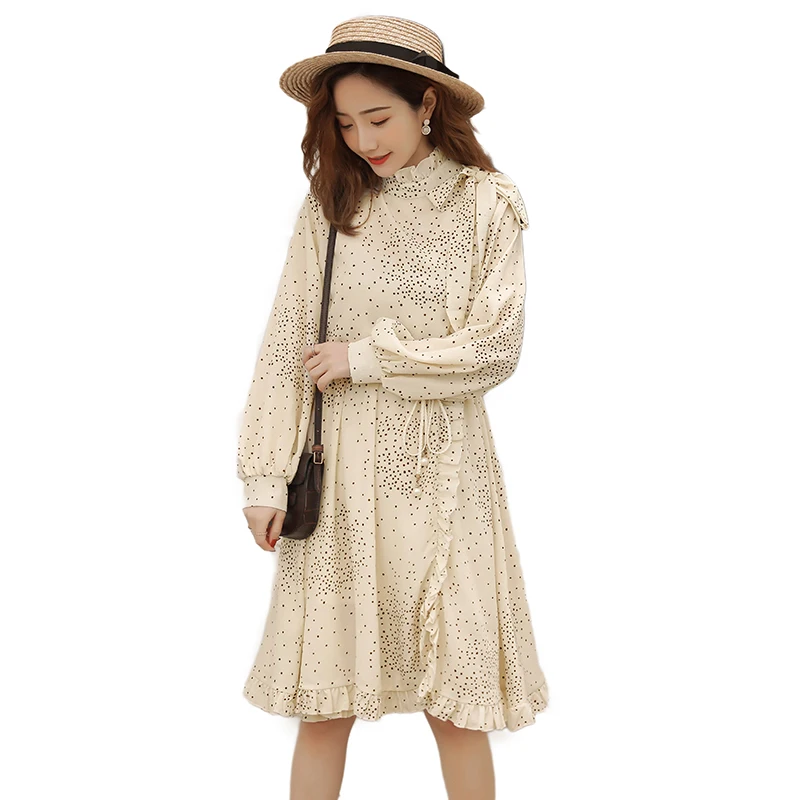 

Pengpious 2019 spring new chiffon long lantern sleeve fashion maternity dress turtleneck pregnant women split ruffles dress nice