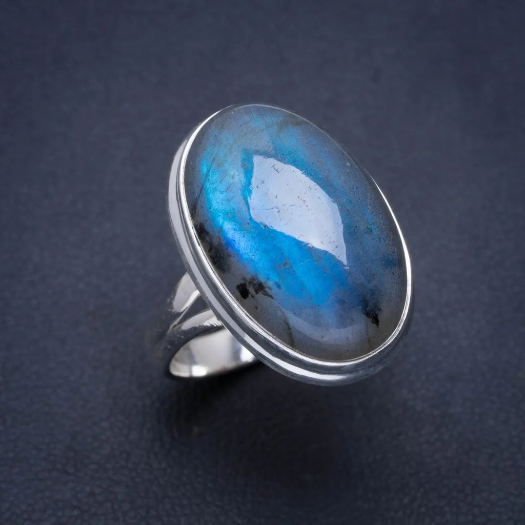 

Natural Blue Fire Labradorite Handmade Unique 925 Sterling Silver Ring 8.25 A1254