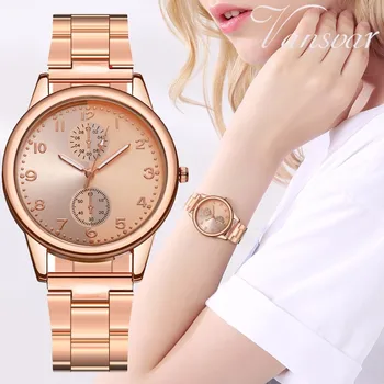 

Vansvar Brand Rose Gold Stainless Steel Fashion Women Watch Luxury Analog Quartz Wrist Watch Female Clock Relogio Feminino