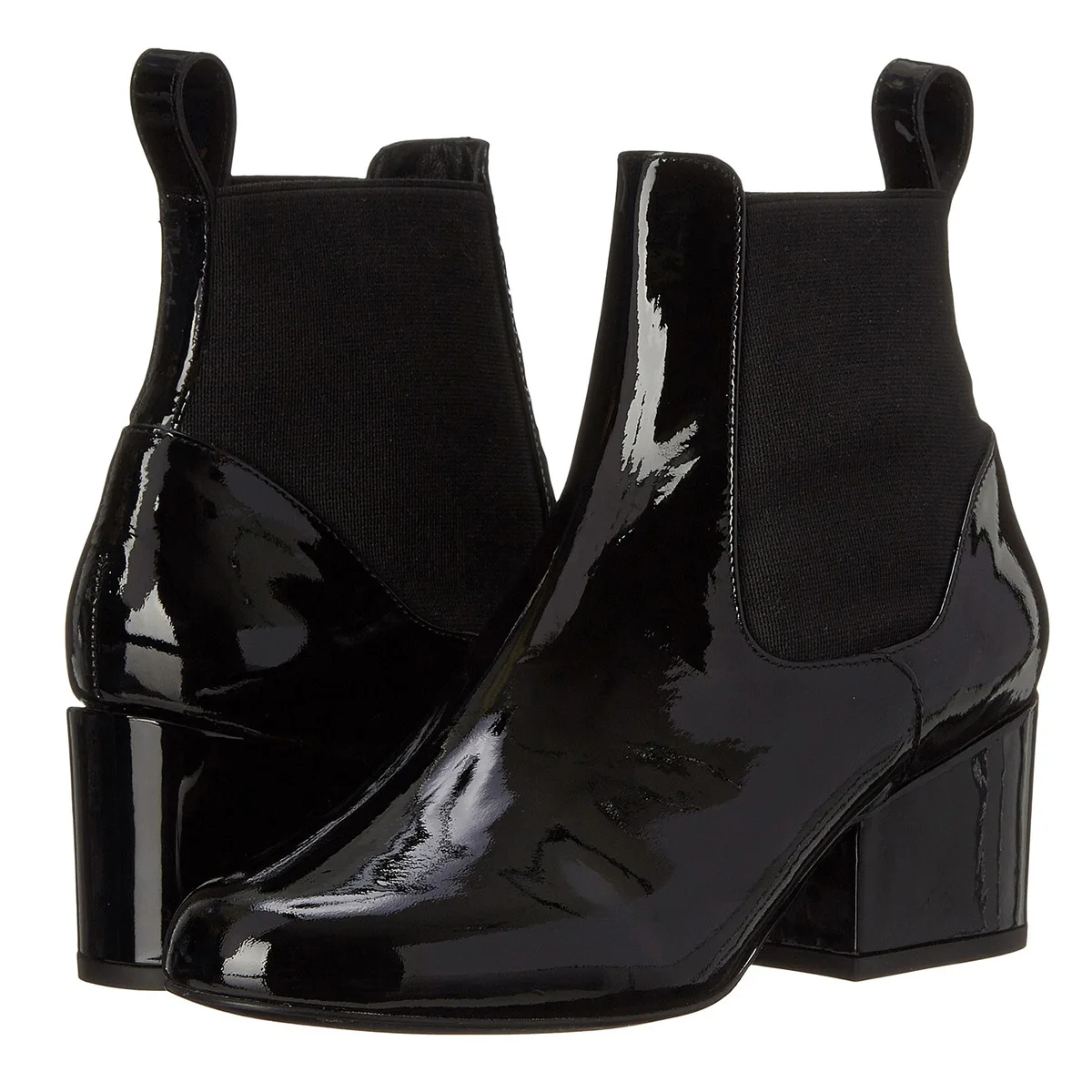 Chelsea Boots Women Brand Black Patent Leather Shoes Women Thick Heels