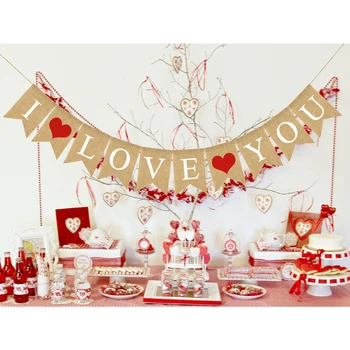 

1pc Bunting Banner I Love You Letters Hanging Burlap Banner Party Supplies Burgee Decor for Valentines Day Wedding