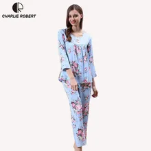 CR летний женский пижамный комплект из хлопка, весенняя одежда для сна с круглым вырезом, полная длина, перевозка брюк AP410