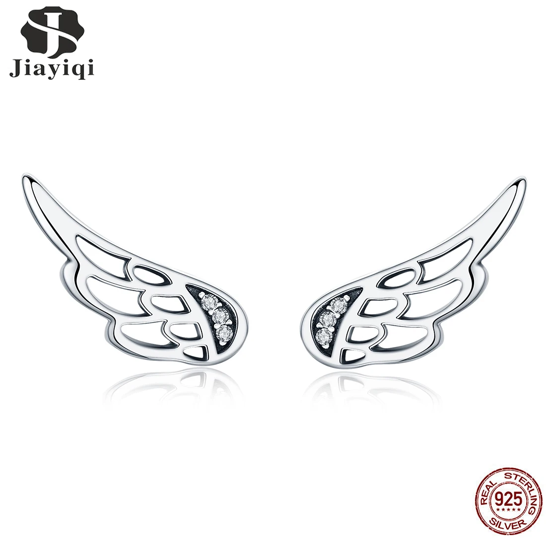 

Jiayiqi Genuine 925 Sterling Silver Feather Fairy Wings Stud Earrings Silver charm for Women Fashion Silver Jewelry Christmas