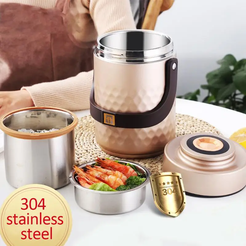 

304 Stainless Steel Multi-layer Bento Box 2L High Capacity Sealing Anti-overflow Bowl Vacuum Insulated Thermal Lunch Box