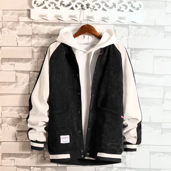 

#2909 Spring Corduroy Jackets Men Harajuku Patchwork Slim Windbreaker Korean Fashion Retro Stand Collar Spliced Color Harajuku