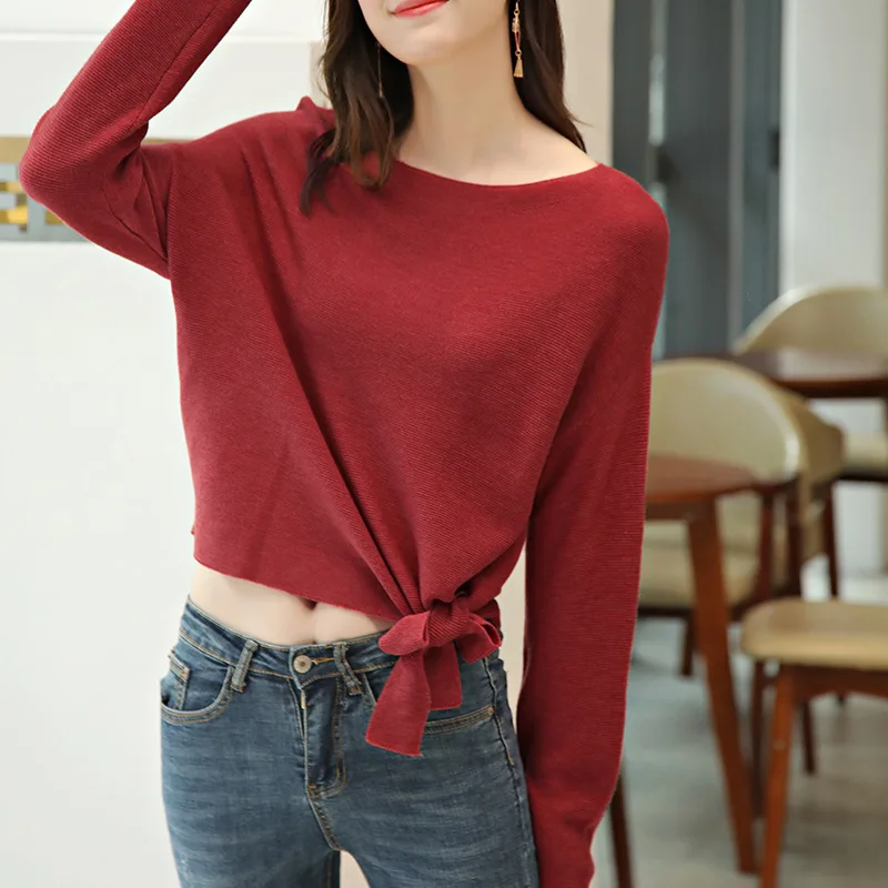 2019 Spring New Style Women Batwing Sleeve Wool Bottoming Shirt Lazy Boat/Bateau Neckline Loose Women Thin Jumpers 2019 Spring New Style Women Batwing Sleeve Wool Bottoming Shirt Lazy Boat/Bateau Neckline Loose Women Thin Jumpers