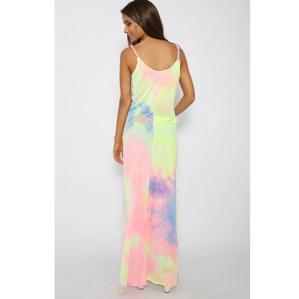 

2019 Women Sexy Tie Dye Gradient Backless Summer Boho Long Evening Party Dress Beach Mini Dress Female Vestidos