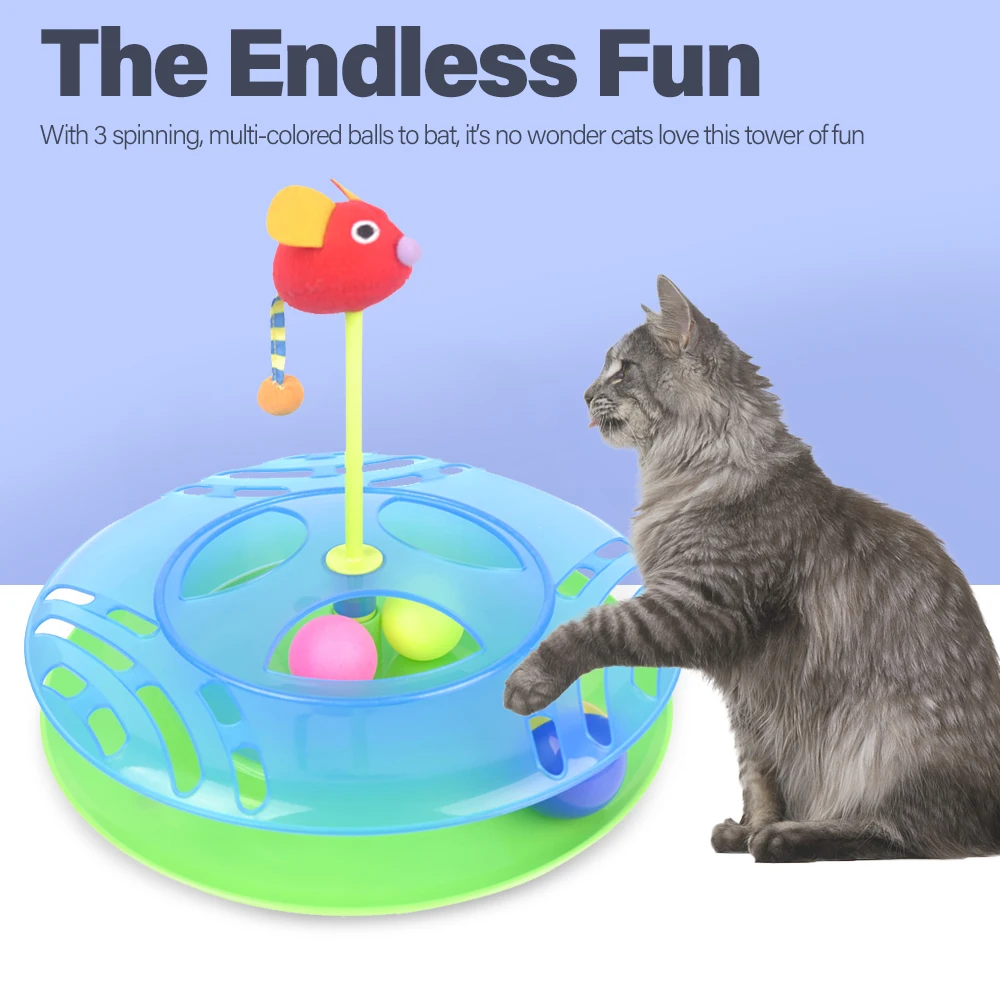 

Chase Cat toy Interactive Cats Track Toys Puzzle Toys 2 Level for Intelligence Triple Play Disc Balls Ball Disk