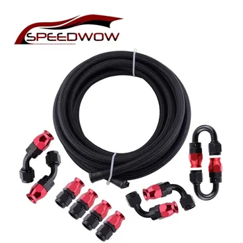 

SPEEDWOW AN6 Aluminum Swivel 0/45/90/180 Degree Hose End Fitting 5 Meter PTFE Fuel Hose Line Oil Cooler Hose Adapter Kit