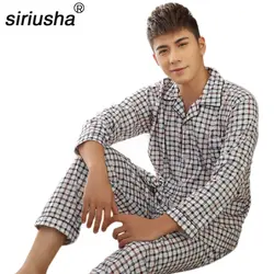 Хлопковые пижамы Для мужчин; сезонная Пижама Мягкая ткань одежда Для мужчин пижамы наборы различных плед рукавами пижамы Установить Lounge S21