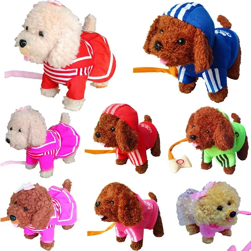 

32 cm USB Straight Charging Electric Teddy Dog With Leash Walking Singing And Dancing Plush Toy Puppy